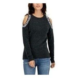 International Concepts INC NWT Wool Blend Jewel Studded Cold Shoulder Sweater L